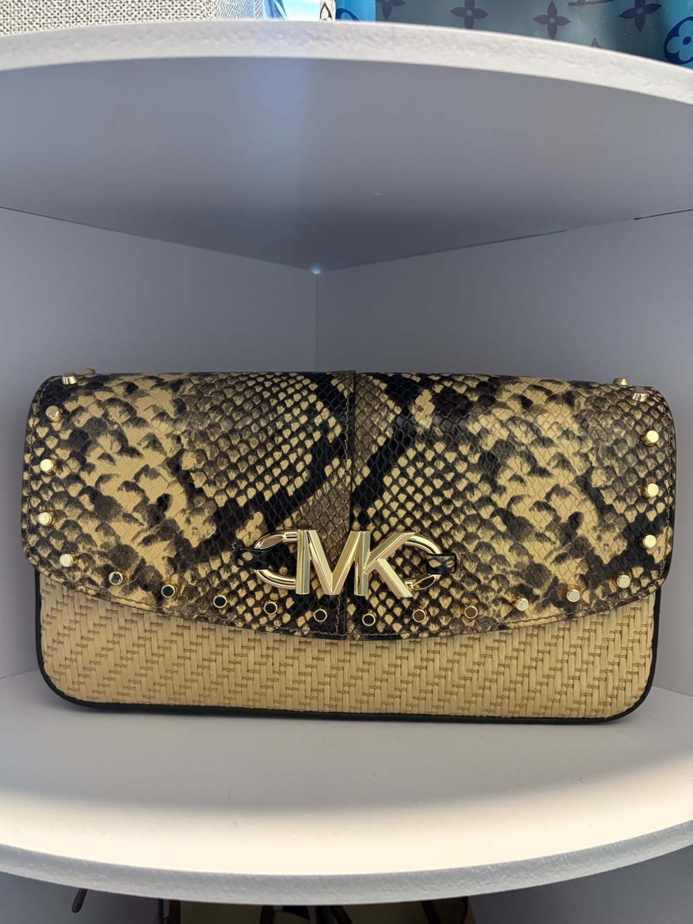Michael Kors Gold and Brown Snake Print Clutch